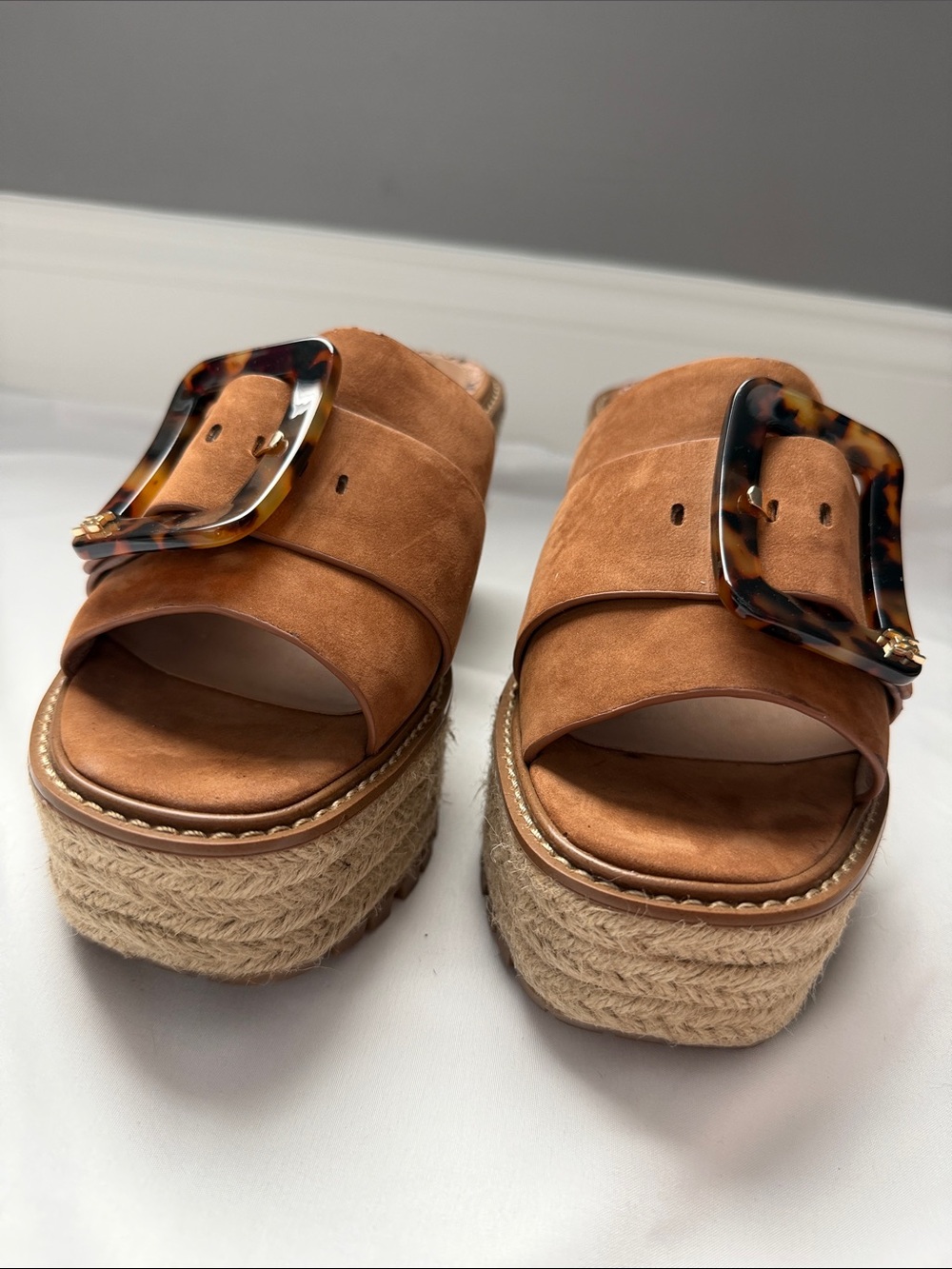 Sam Edelman Livi Suede Espadrille Wedge Slide Sandals with Tortoiseshell Buckle - Picture 4 of 11